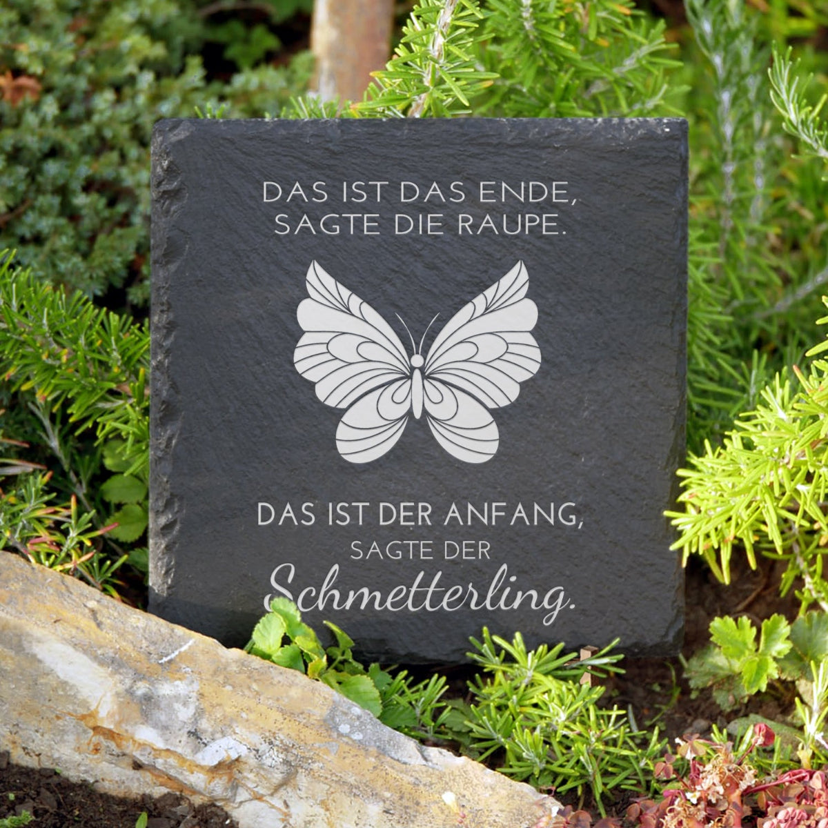 Wetterfeste Grabschmuck-Tafel mit Schmetterling-Gravur | MEMORIAM Gedenktafeln.