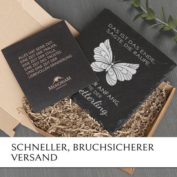 Laden Sie das Bild in den Galerie-Viewer, Grabschmuck aus Schiefer mit Schmetterling online bestellen | MEMORIAM. 

