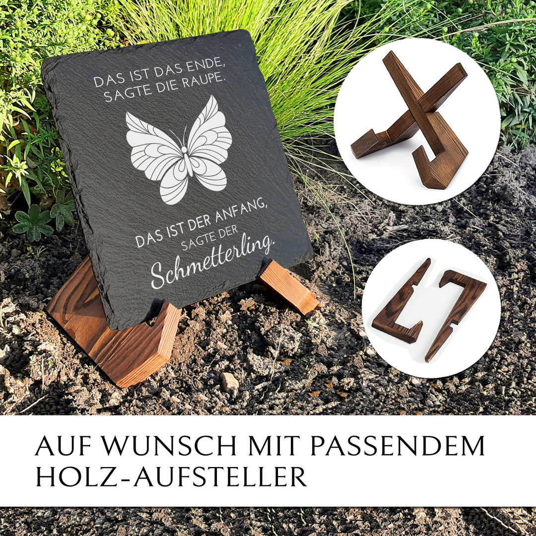 Grabschmuck mit wetterfester Schmetterling Gravur | MEMORIAM.
