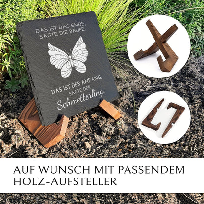 Holz-Aufsteller für wetterfeste Grabschmuck-Tafel mit Schmetterling | MEMORIAM Gedenktafeln.
