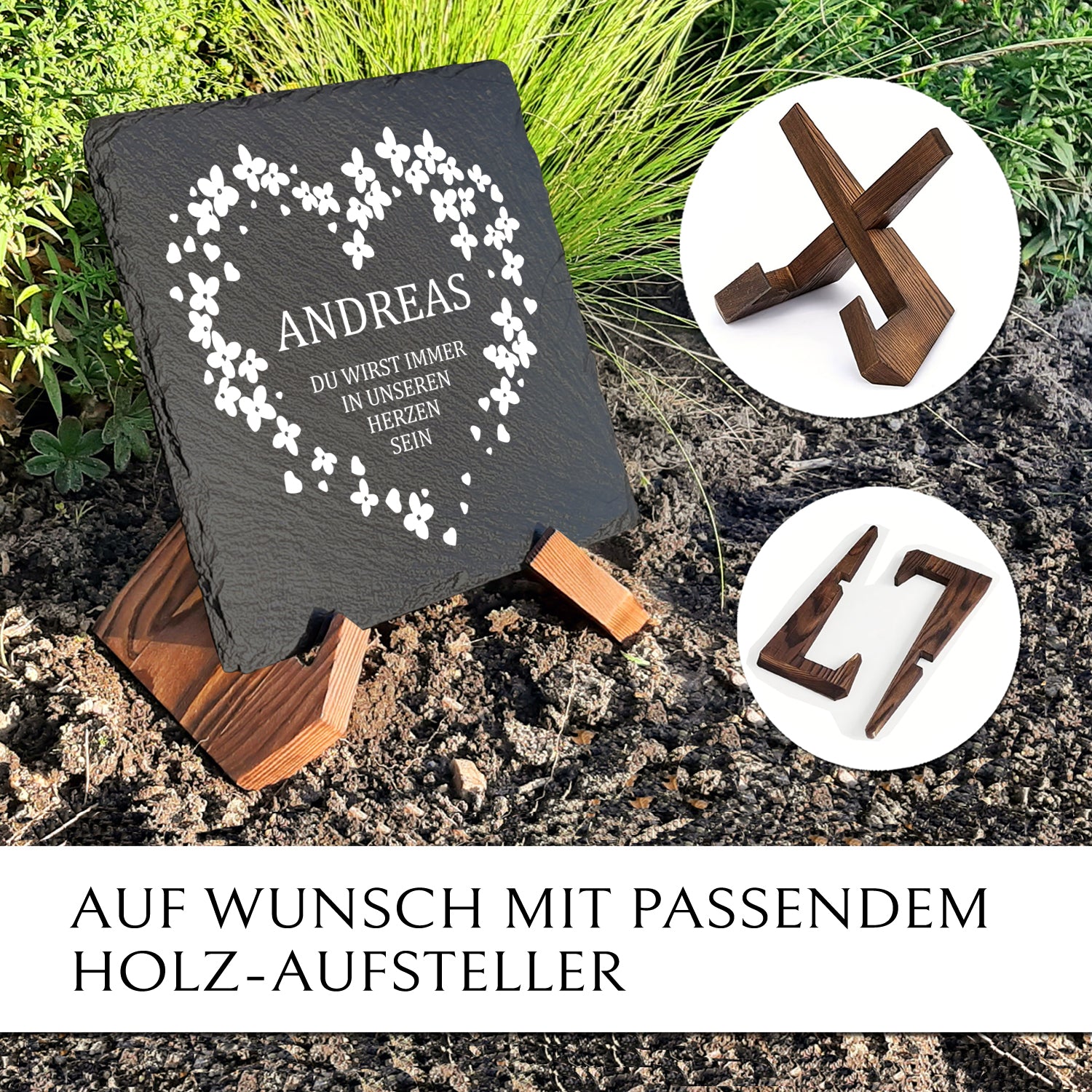 Wetterfester Grabschmuck mit Name für Erd- & Urnengrab von MEMORIAM.