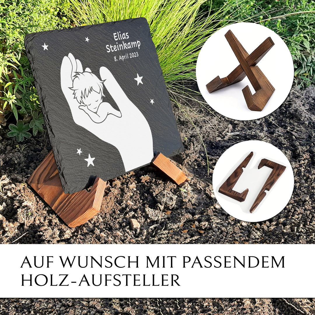 Sternenkind Grab Gedenktafel mit Name und Gravur von MEMORIAM.