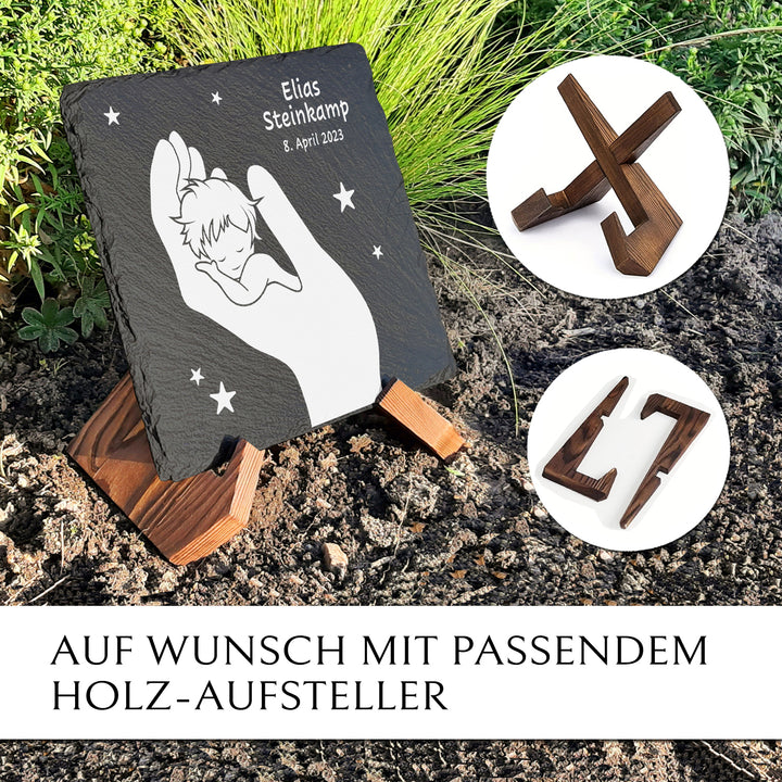 Sternenkind Grab Gedenktafel mit Name und Gravur von MEMORIAM.