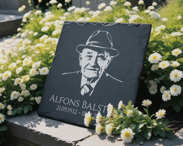 Personalisierte Grabstein Platte mit Foto Gravur von MEMORIAM Gedenktafeln