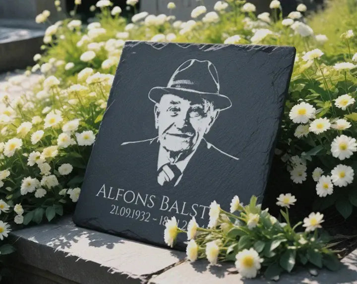 Personalisierte Grabstein Platte mit Foto Gravur von MEMORIAM 