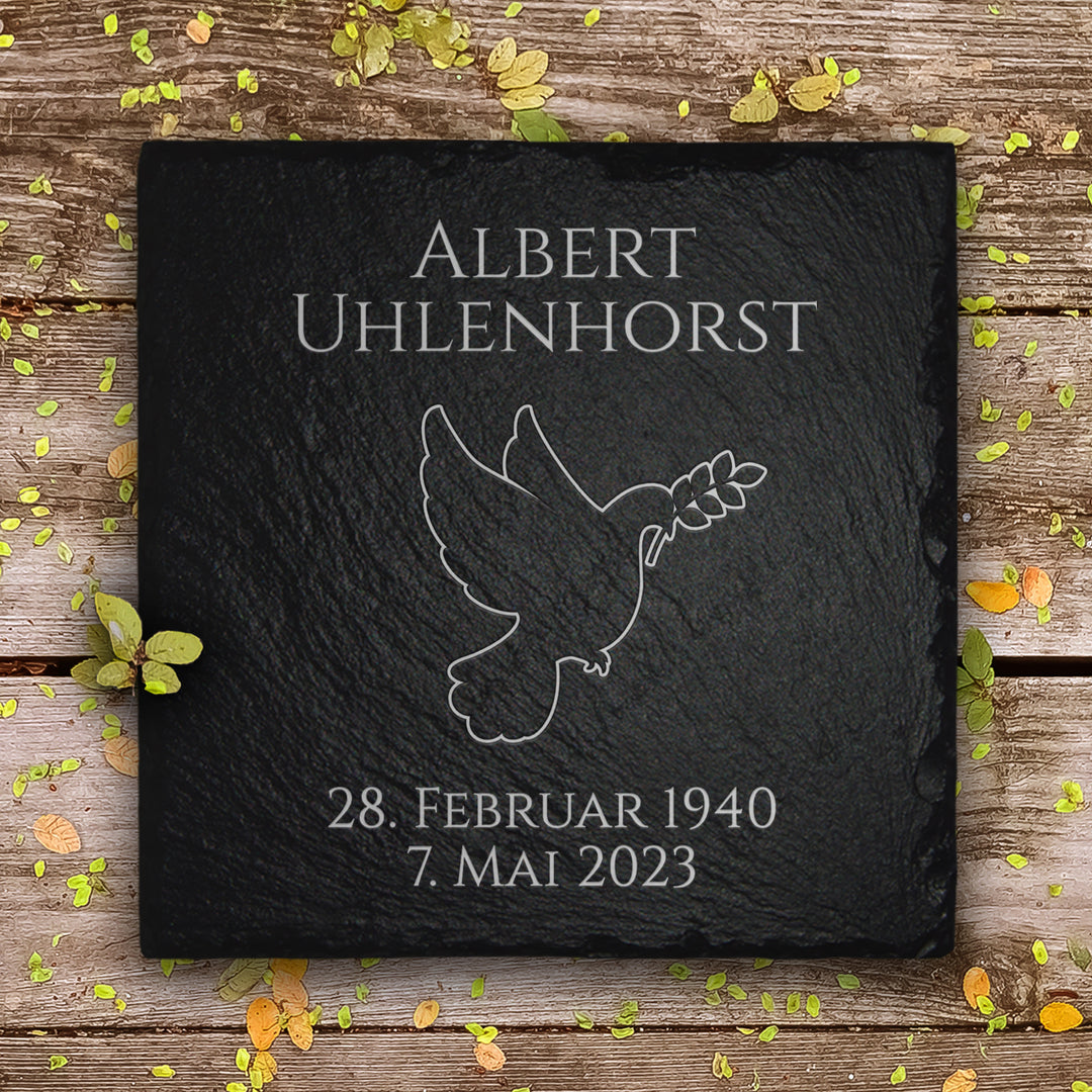Grabsteinplatte 20x20 inkl. Friedenstaube Gravur &amp; Inschrift | MEMORIAM.