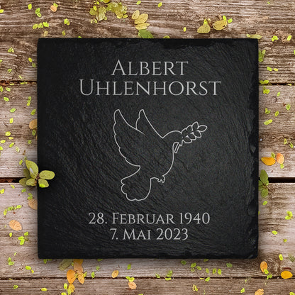 Grabsteinplatte 20x20 inkl. Friedenstaube Gravur & Inschrift | MEMORIAM.