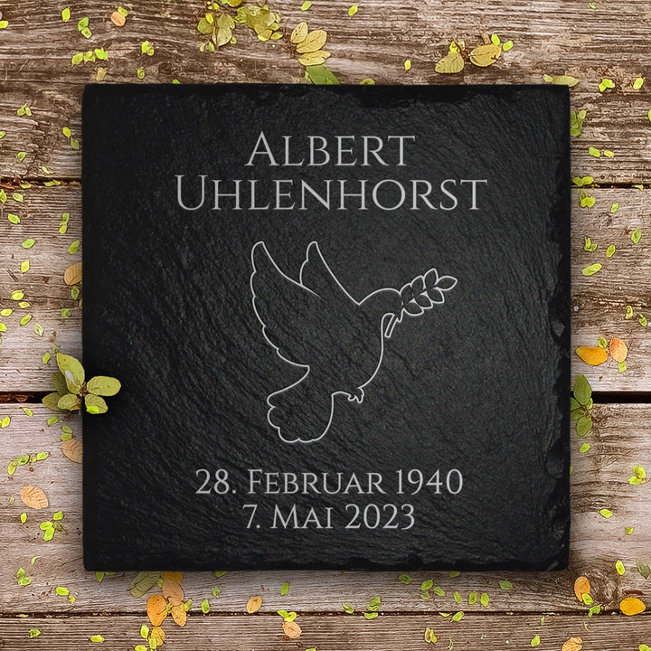 Grabsteinplatte 20x20 inkl. Friedenstaube Gravur &amp; Inschrift | MEMORIAM.