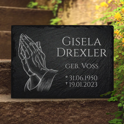 Guenstige Grabplatte 40x30 cm “Betende Haende“ | MEMORIAM.