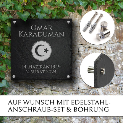 Grab- & Gedenkstein Halbmond 20x20 cm mit Text von MEMORIAM.