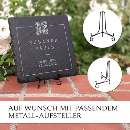 Kleine Grabplatte mit memorio QR-Code & Text Gravur von MEMORIAM Gedenktafeln