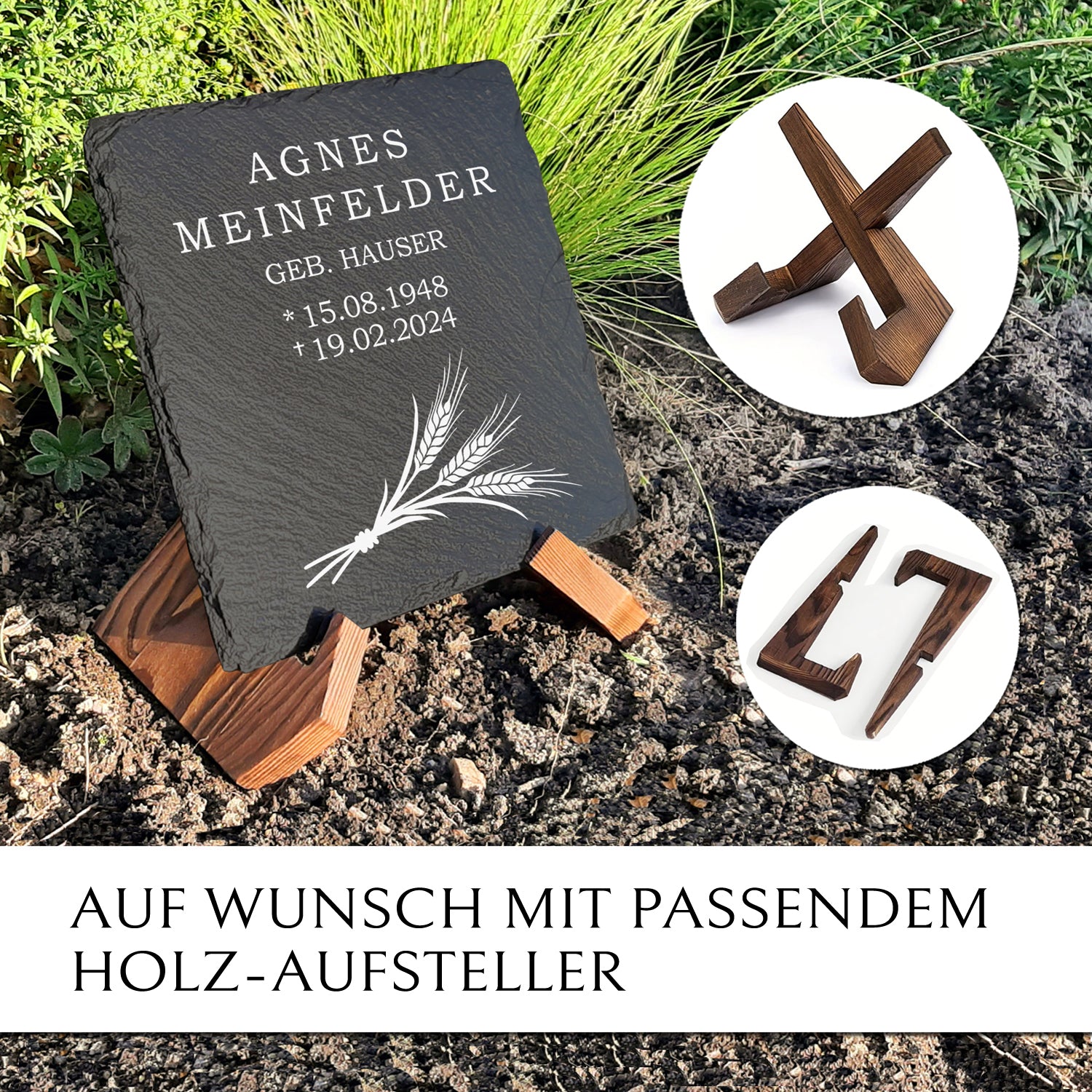 Grabsteinplatte “Ähre“ 25x25 für Erd- & Urnengrab von MEMORIAM.