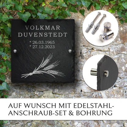 Grabsteinplatte “Ähre“ 30x30 für Erd- & Urnengrab von MEMORIAM.