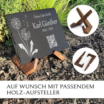 Kleiner Grabstein inkl. QR Code, Pusteblume & Inschrift online bestellen | MEMORIAM Gedenktafeln 