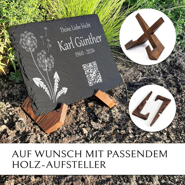 Laden Sie das Bild in den Galerie-Viewer, Kleiner Grabstein inkl. QR Code, Pusteblume &amp; Inschrift online bestellen | MEMORIAM Gedenktafeln 
