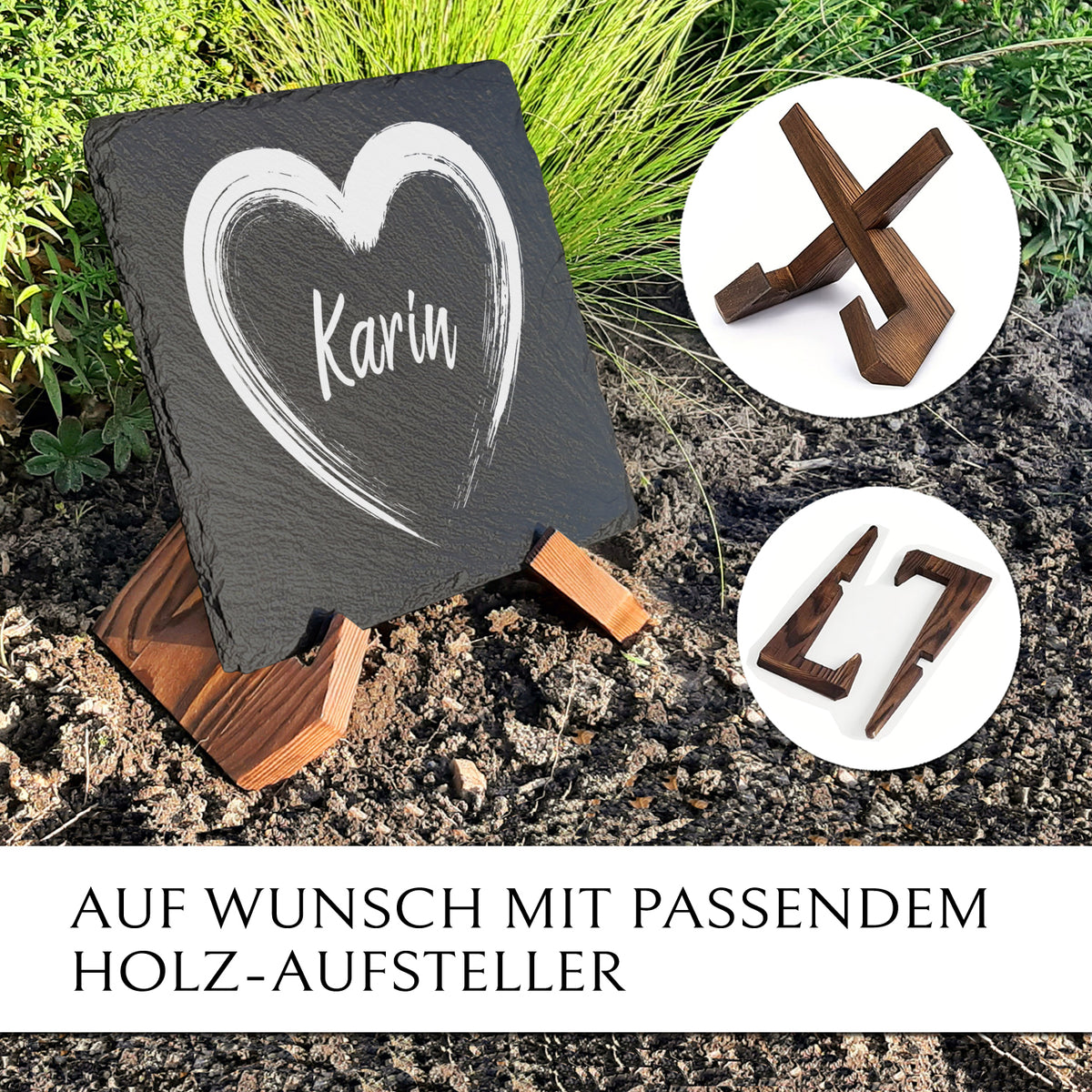 Personalisierte Grabdeko mit Herz aus Schiefer von Memoriam