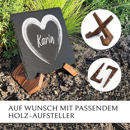 Personalisierte Grabdeko mit Herz aus Schiefer von Memoriam