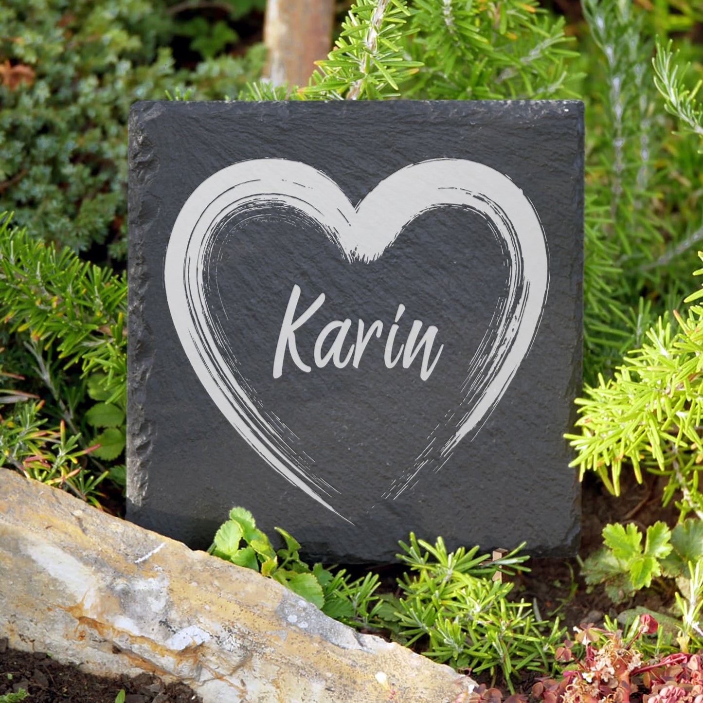 Personalisierte Grabdeko mit wetterfester Herz Gravur | Memoriam