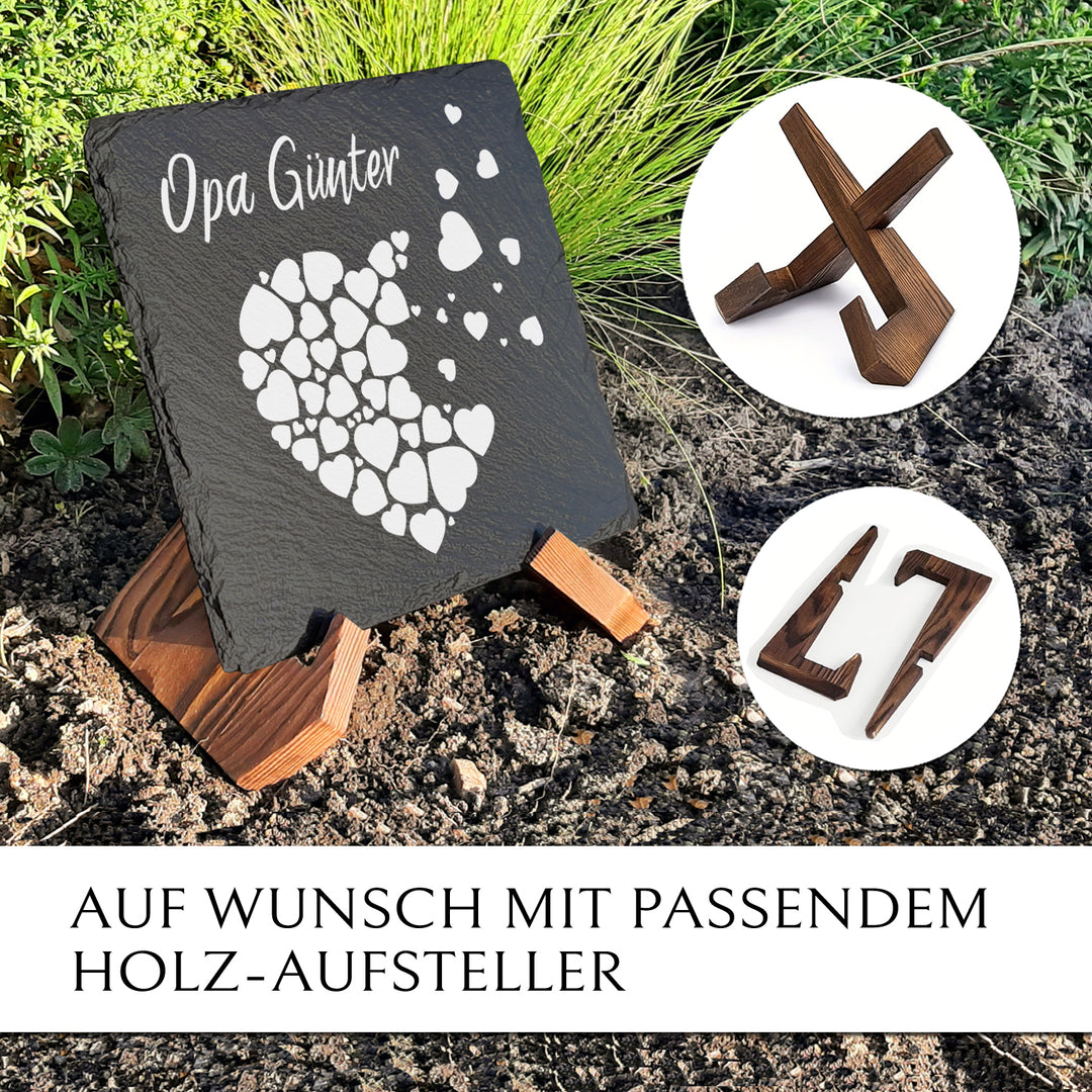 Personalisierter Grabschmuck mit Herz aus Schiefer von Memoriam