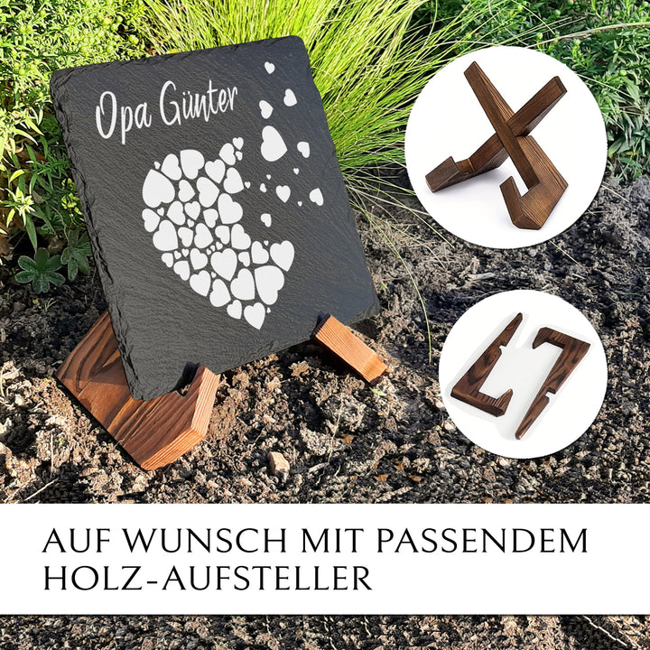 Personalisierter Grabschmuck mit Herz aus Schiefer von Memoriam