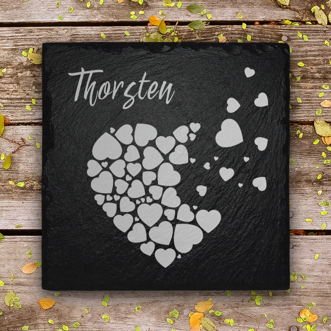 Personalisierte Grabschmuck-Tafel aus Schiefer von Memoriam.