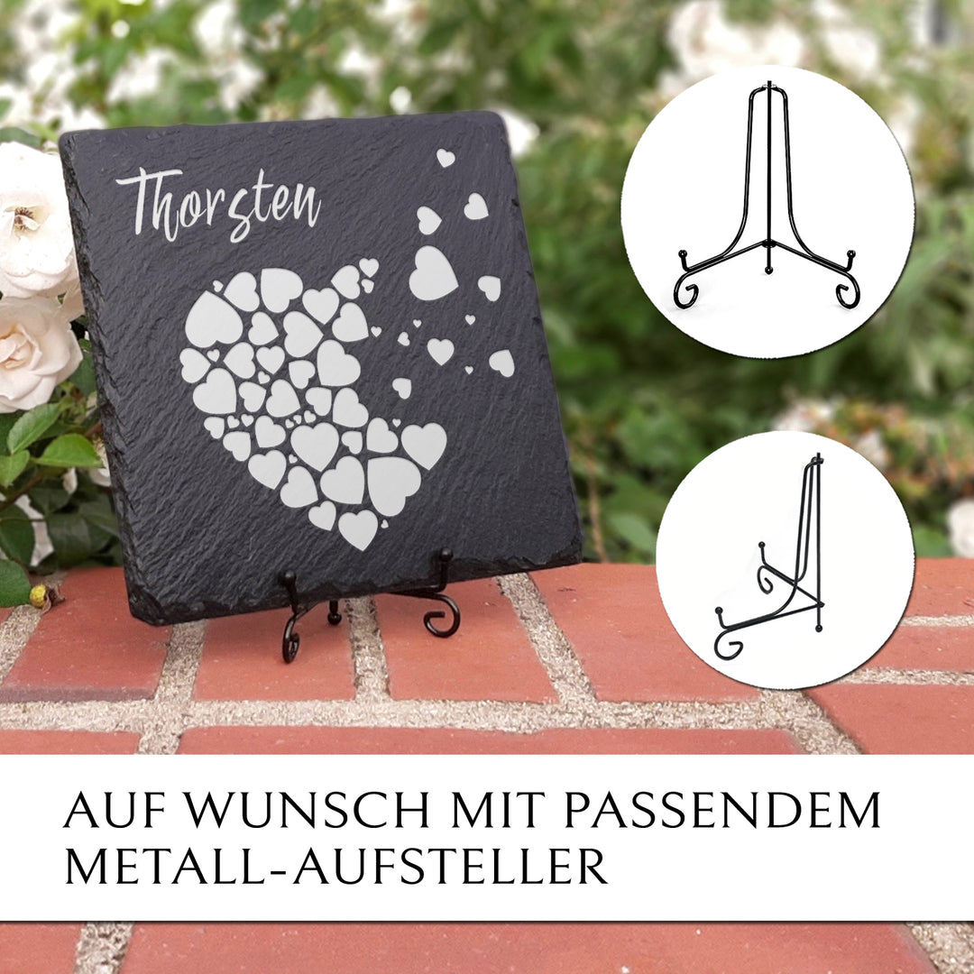 Personalisierter Grabschmuck aus Schiefer mit Herz Gravur | Memoriam
