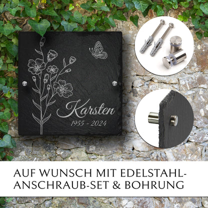 Wiesengrab Trauerstein zur Befestigung an Wand oder Baum | MEMORIAM Gedenktafeln.