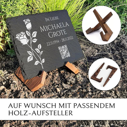 Schiefer Grabplatte inkl. QR Code, Rosen & Inschrift online bestellen. MEMORIAM Gedenktafeln 