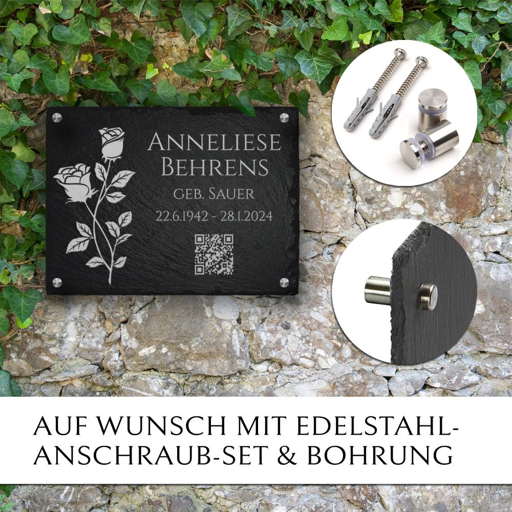 Schiefer Grabplatte mit QR-Code Gravur für Erinnerungsseite online kaufen bei MEMORIAM 