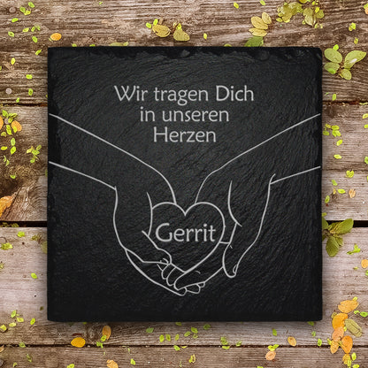 Personalisierter Trauerstein mit Herz Gravur - mit MEMORIAM Gedenktafeln online bestellen.