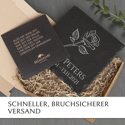 Kleine Gedenktafel für Familiengrab mit Rosen Motiv und Inschrift von MEMORIAM.