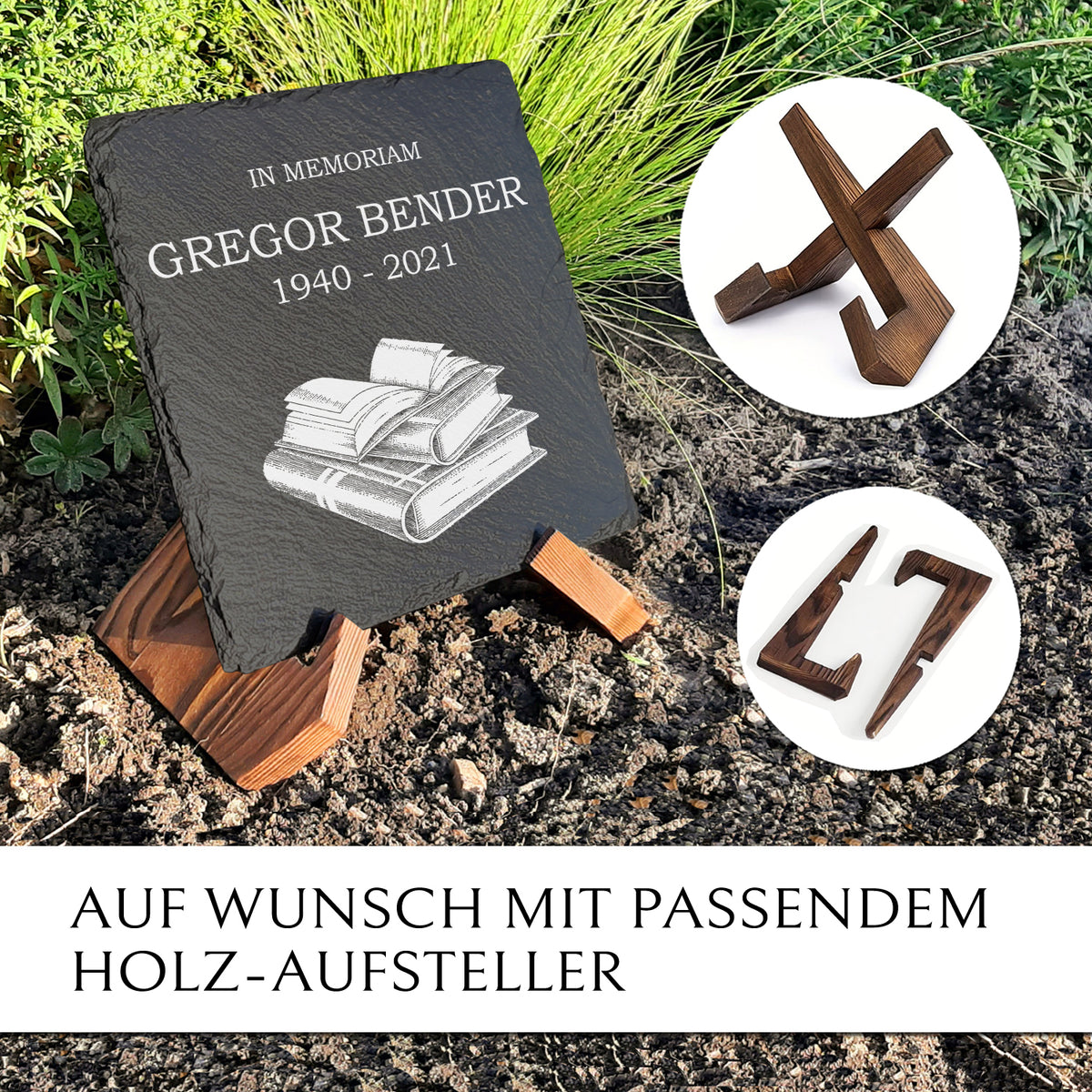 Trauer- & Gedenktafel mit Buch Gravur und Text nach Wunsch | MEMORIAM.
