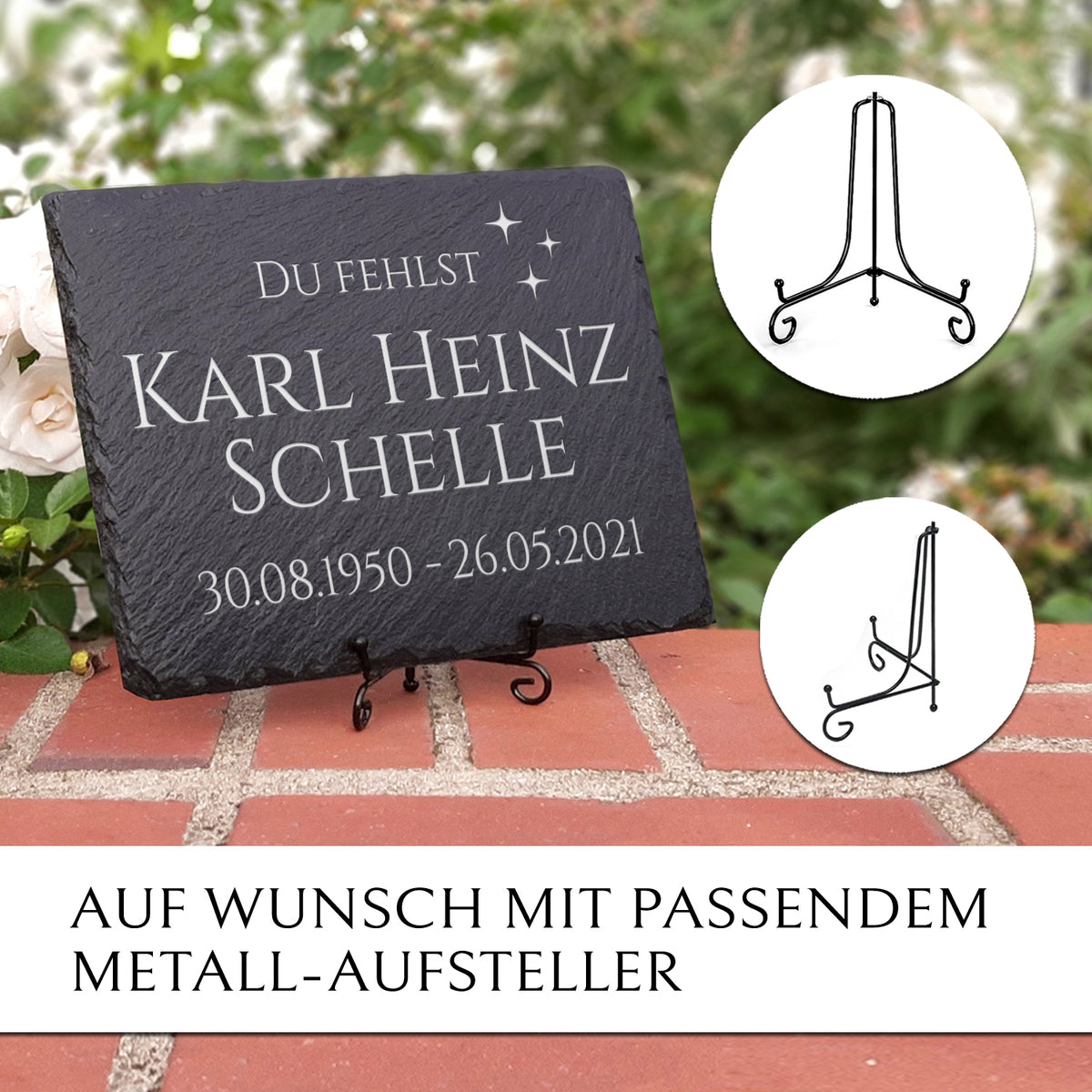 Gedenk- & Trauerstein 30x20 inkl. Sternchen & Beschriftung | MEMORIAM.