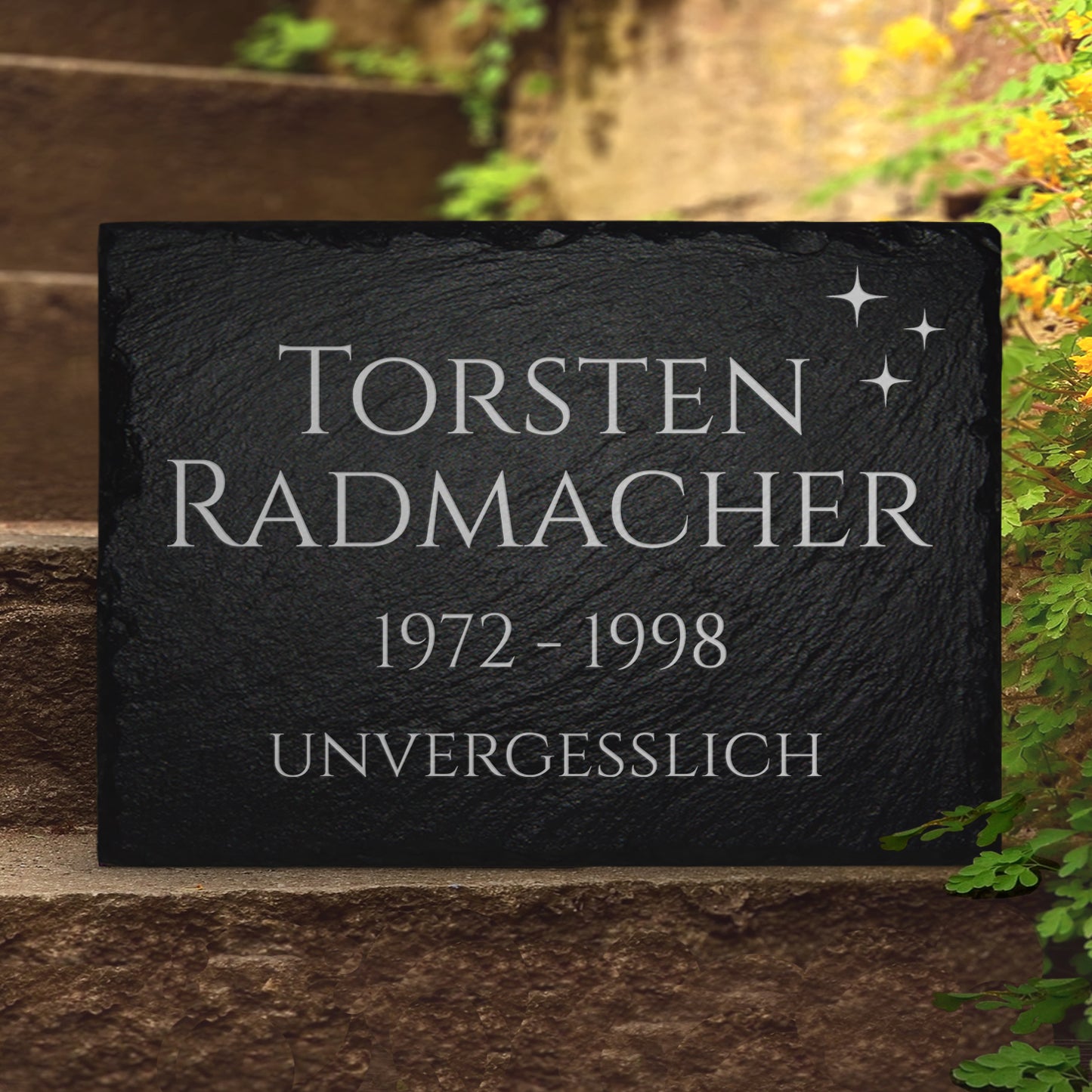 Gedenk- & Trauerstein 30x40 mit Sterne & Name online bestellen | MEMORIAM.