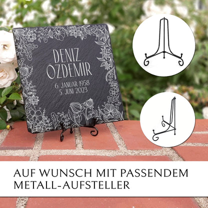 Urnengrabstein 20x20 cm | Grab Platte aus Schiefer | MEMORIAM.