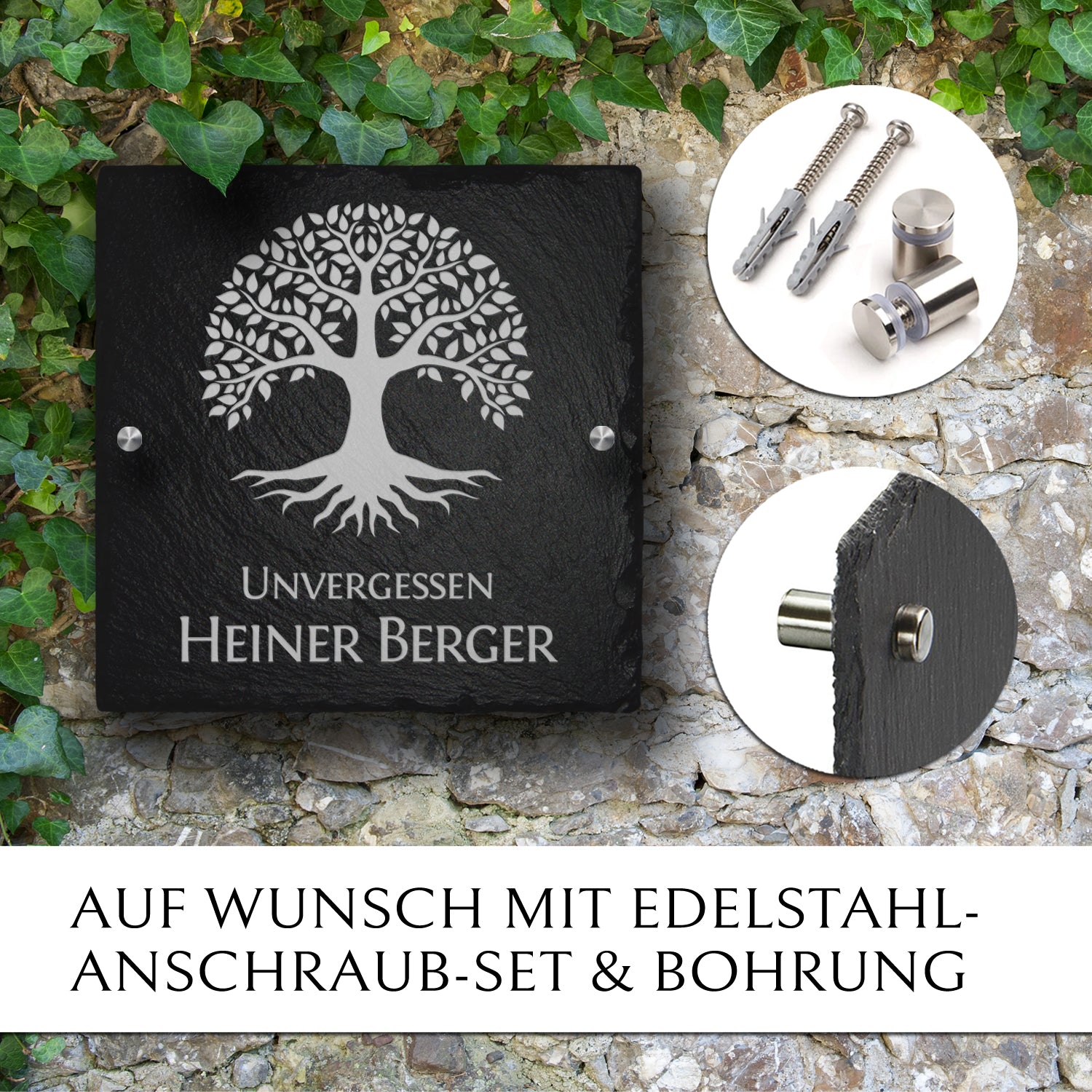 Günstige Grabstein Platte für Urnen- & Baumgrab von MEMORIAM.