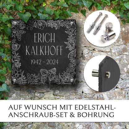 Urnengrabstein 30x30 cm | Grab Platte aus Schiefer | MEMORIAM.