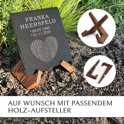 Urnengrabstein aus Schiefer inkl. Herz Gravur & Name| MEMORIAM.