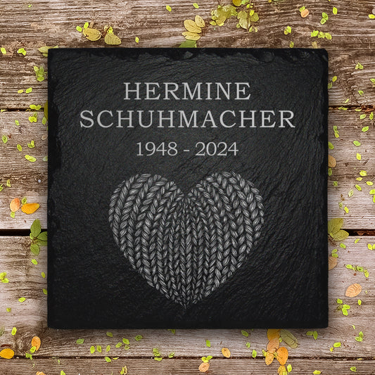 Urnengrabstein aus Schiefer mit Herz Gravur & Inschrift | MEMORIAM. 