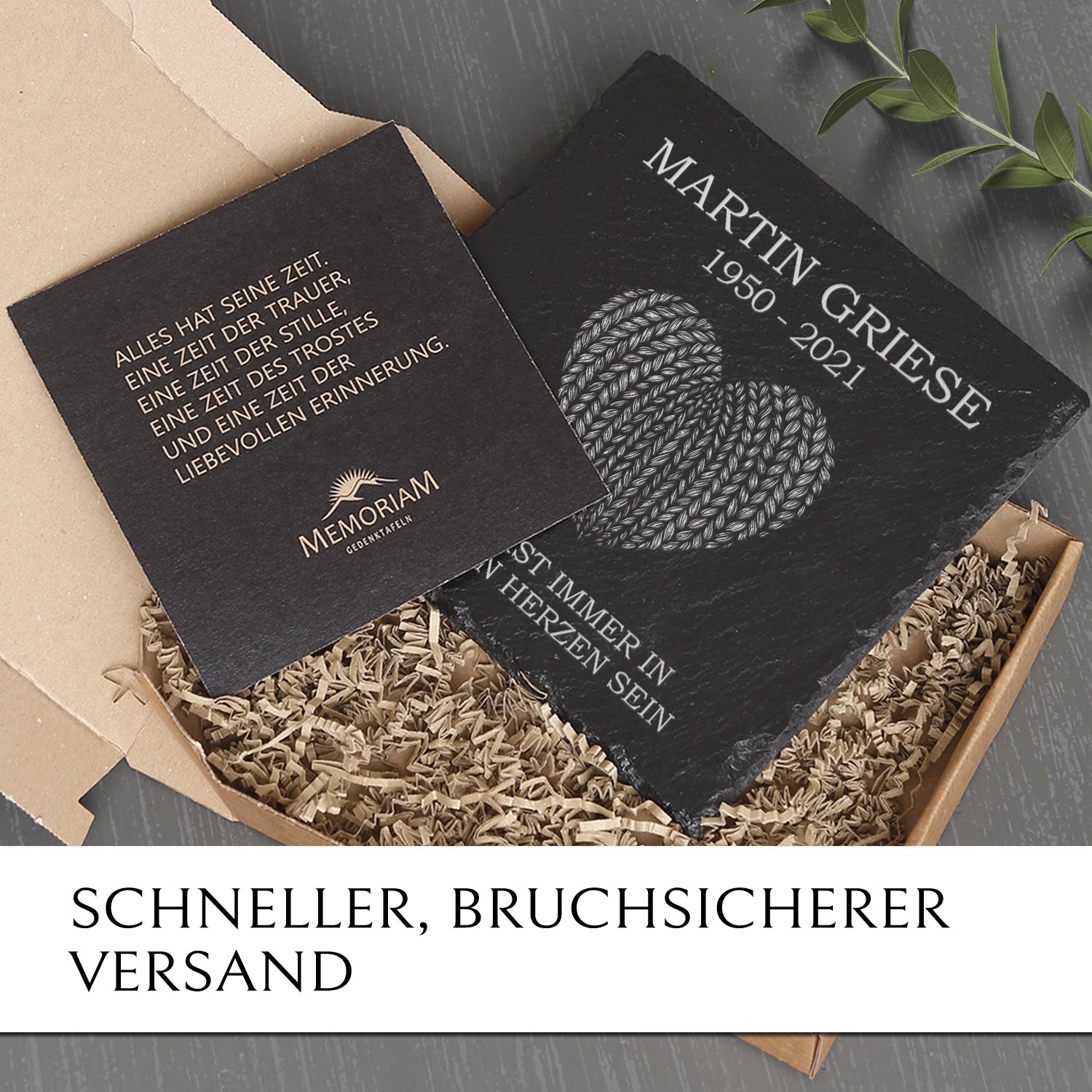 Urnengrabstein aus Schiefer mit Herz online bestellen | MEMORIAM.