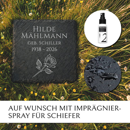 Kleine Gedenktafel für Familiengrab in 20x20 cm mit Rosen Design und Inschrift | Von MEMORIAM