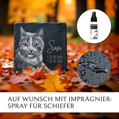 Grabstein Katze  - mit Foto Gravur. Von Memoriam Gedenktafeln.