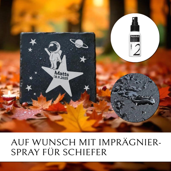 Laden Sie das Bild in den Galerie-Viewer, Sternenkind Grabmal Platte aus Schiefer mit Design und Inschrift | Von MEMORIAM Gedenktafeln.
