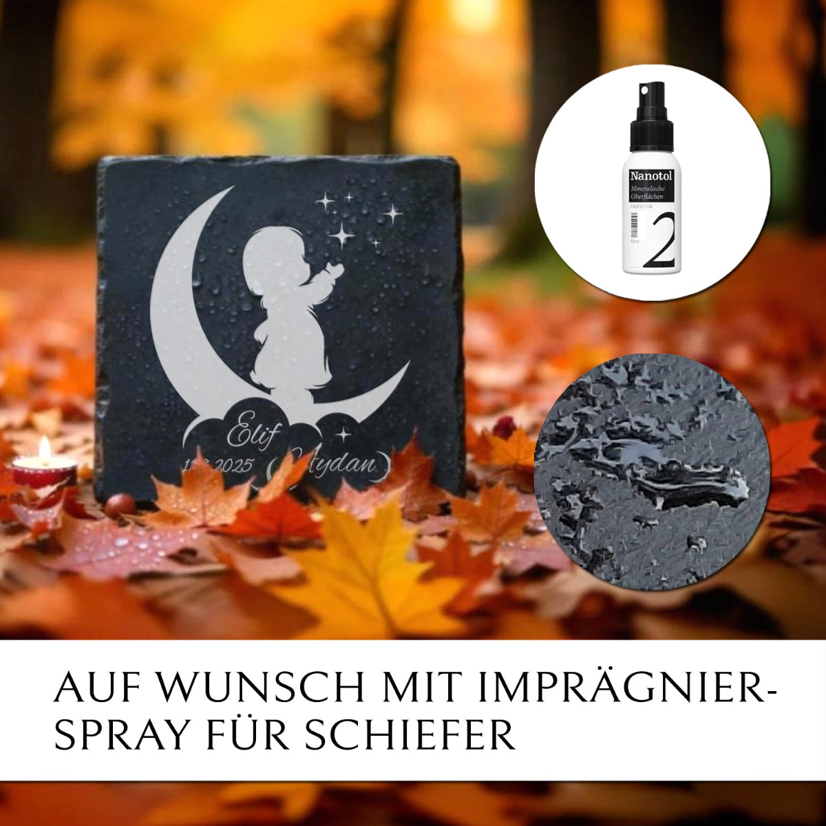 Kleiner Sternenkind-Grabstein aus wetterfestem Schiefer für Familiengrab und Gedenkstätte | MEMORIAM Gedenktafeln.