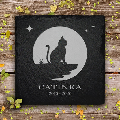Katzengrabstein aus Schiefer mit Gravur & Inschrift nach Wunsch von MEMORIAM Gedenktafeln.