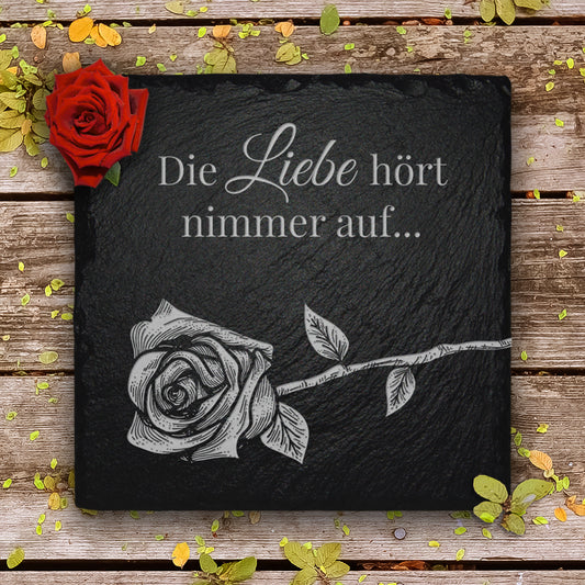 Grabdekoration aus Schiefer | Gravur Motiv Rose | MEMORIAM Gedenktafeln