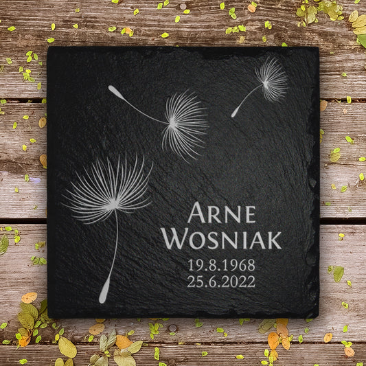 Kleine Grabstein Platte für Erd- und Urnengrab mit Pusteblume Gravur | MEMORIAM. 